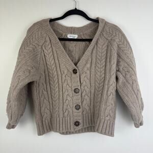 NAADAM Womens Chunky Knit Cable Fall Wool Blend Beige Cardigan Sweater XL READ